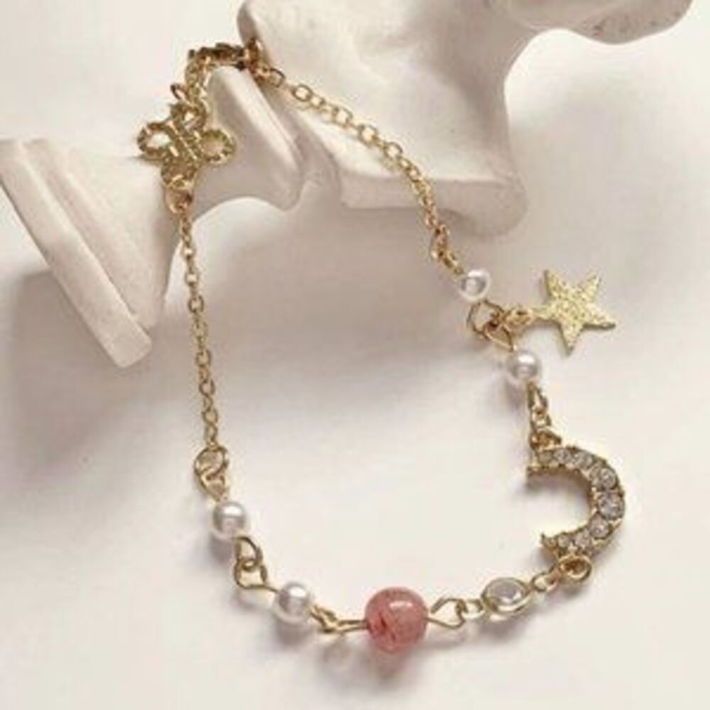 Gold Diamond Moonstone Pearl Star Bracelet